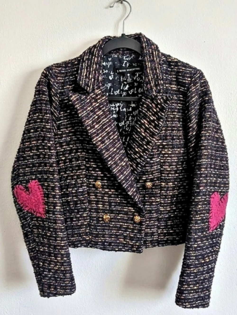 Kerri Rosenthal Happy Hour Boucle Blazer Black & Pink Small